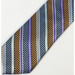 XMI Platinum Men's Neck tie Silk blue gold purple striped Handmade necktie